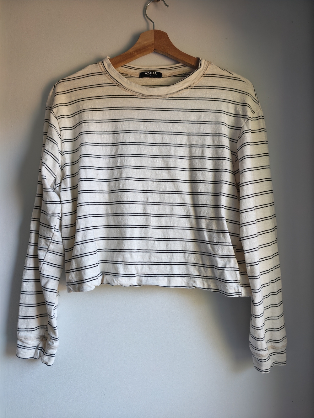 Alya White & Black Striped Long Sleeve Crop Top